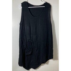 Womens‎ Grizas Sleeveless Linen Lagenlook Asymetrical Tunic Top Pocket Black M